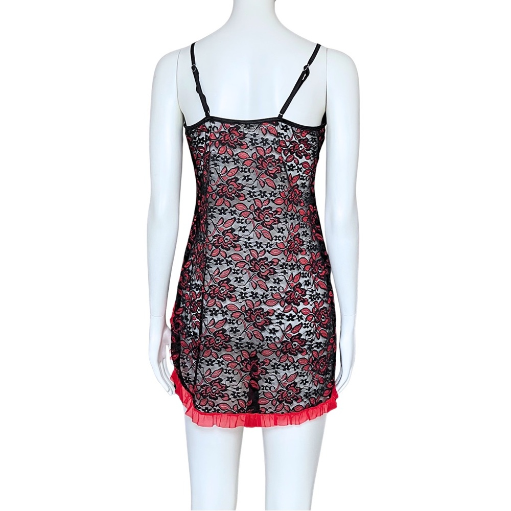Gothic Black Red Sheer Lace Slip Dress. Small. Coquette Trashy2K Goth Lingerie - Picture 5 of 8